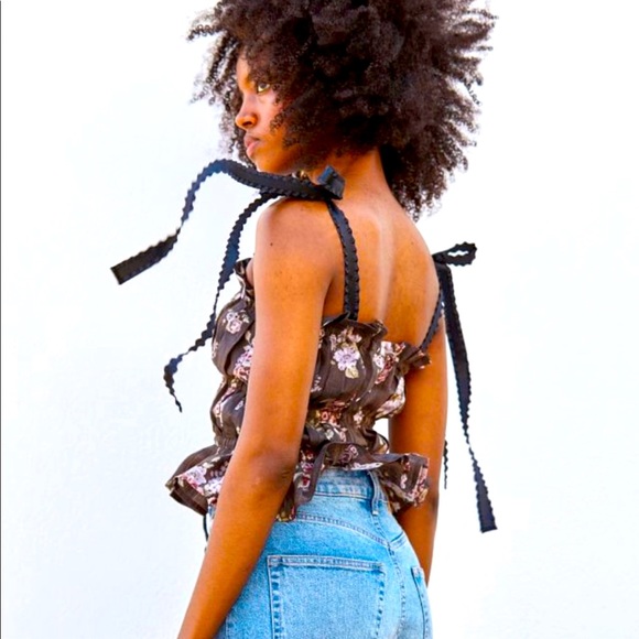 BROCK COLLECTION X H&M Floral Print Muted Rose and Brown Tube Top Ribbon… - Picture 3 of 8